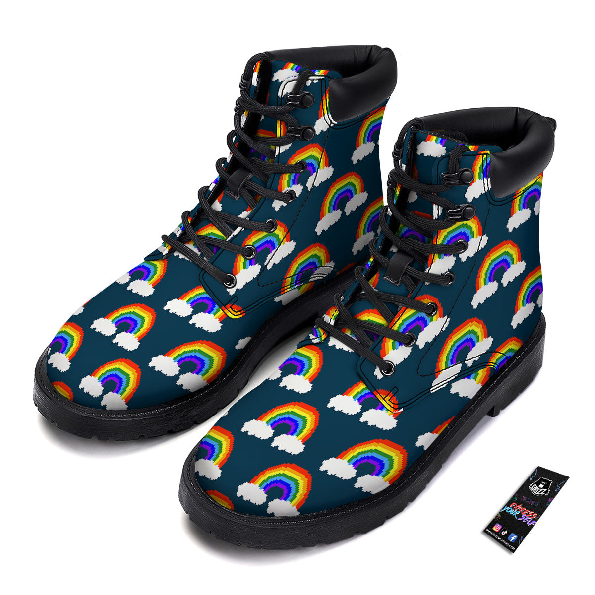 Rainbow Pixel Print Pattern Boots-grizzshop