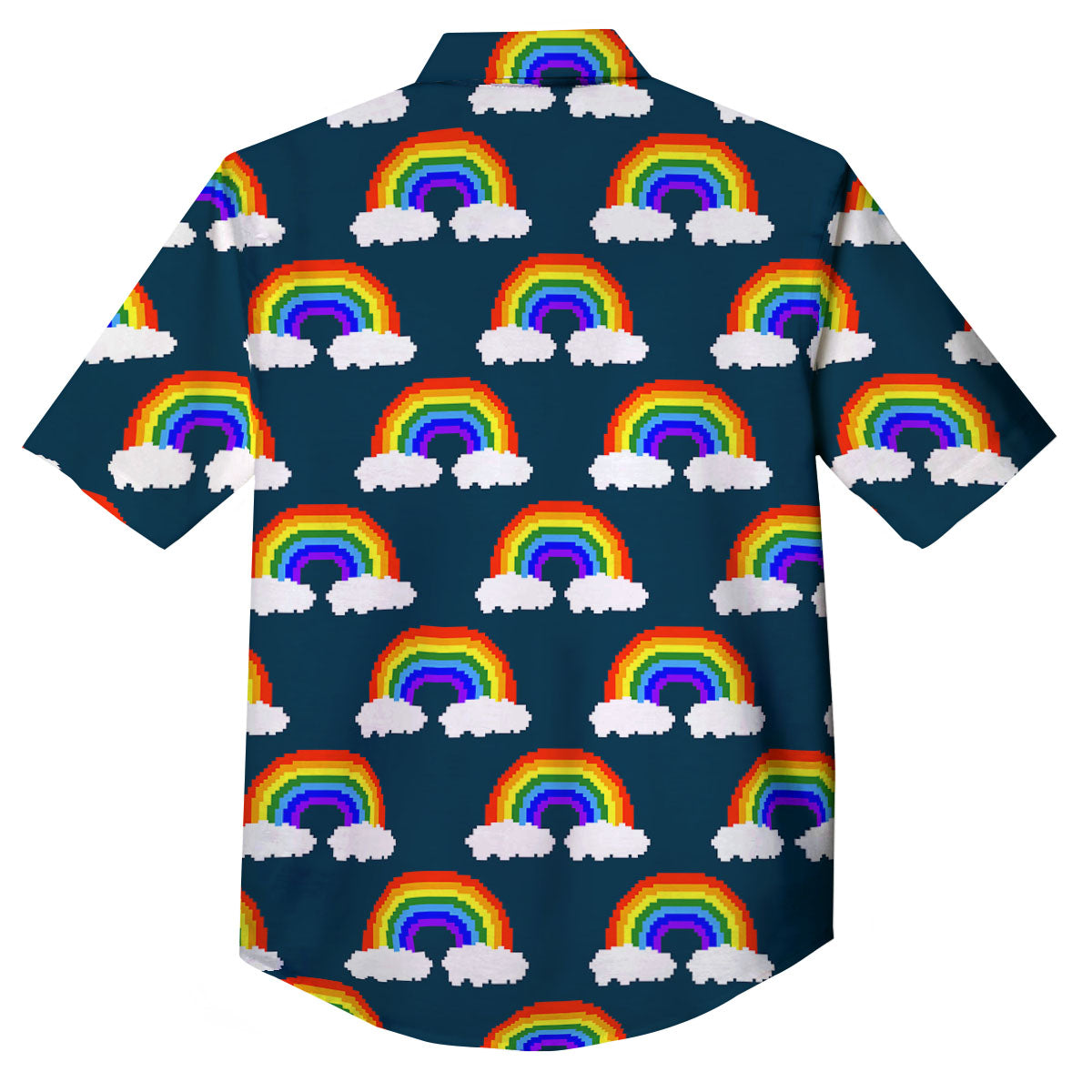 Rainbow Pixel Print Pattern Button Up Shirt-grizzshop