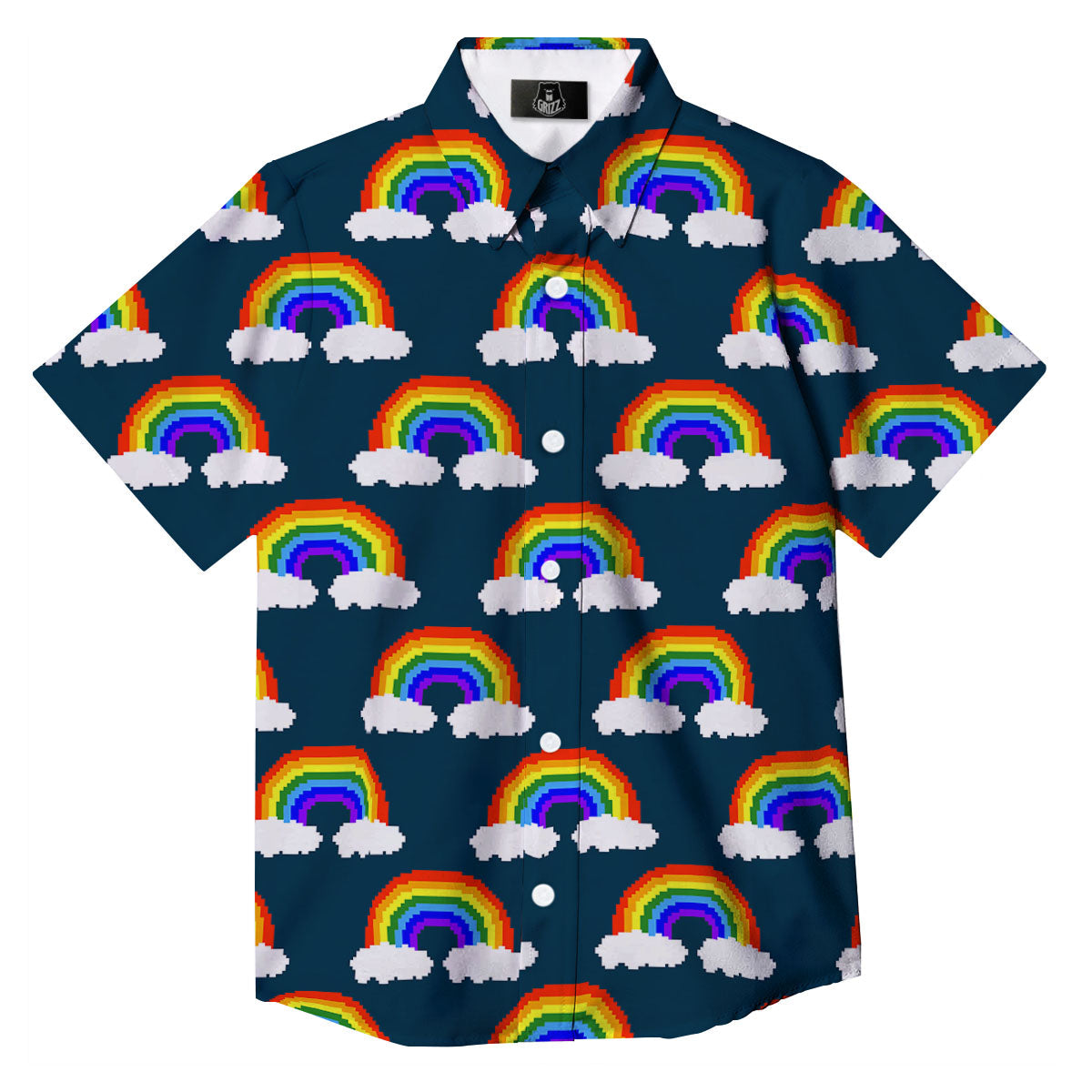Rainbow Pixel Print Pattern Button Up Shirt-grizzshop