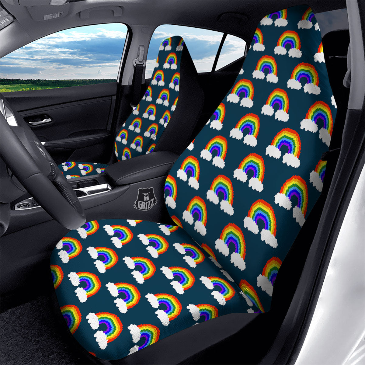 Rainbow Pixel Print Pattern Car Seat Covers-grizzshop