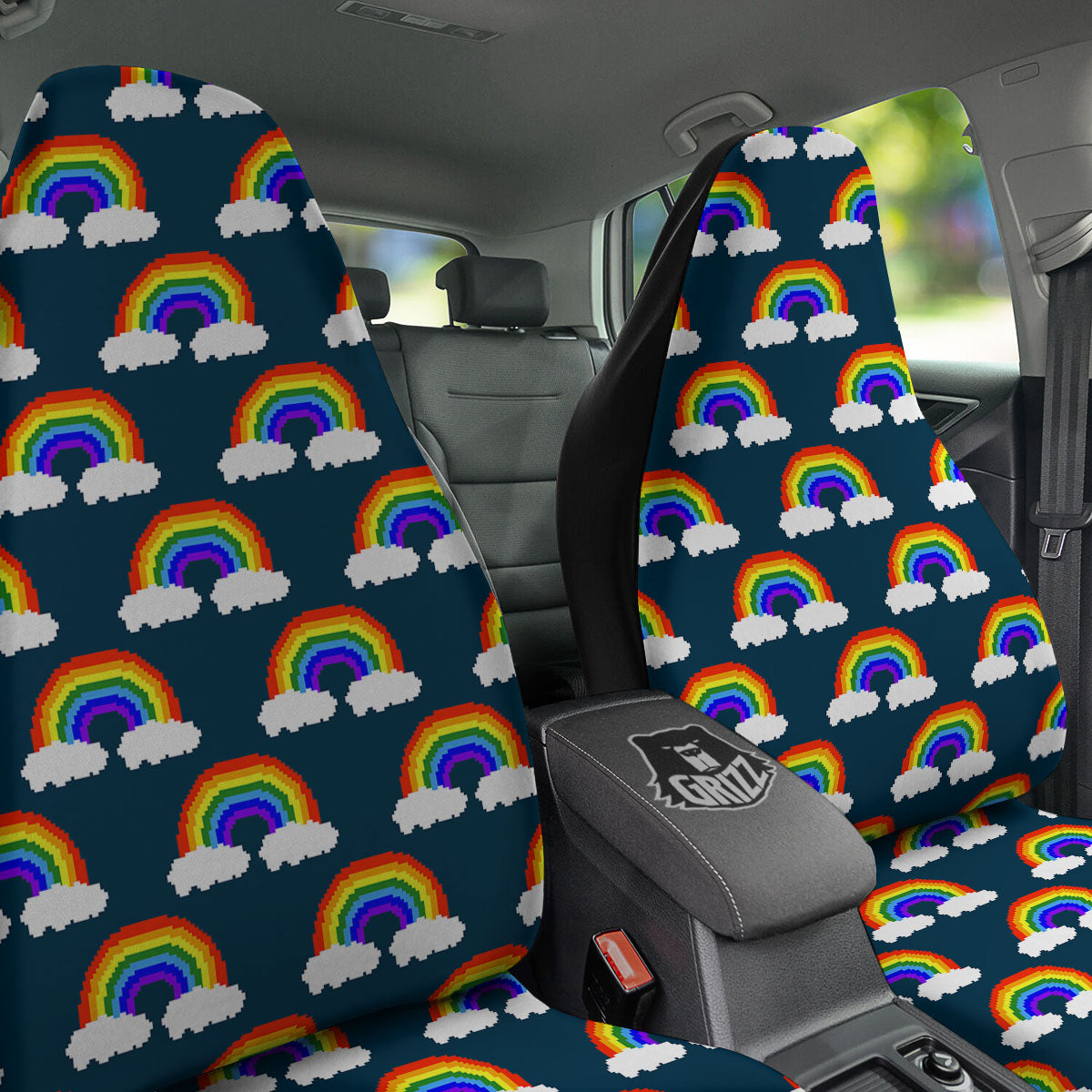 Rainbow Pixel Print Pattern Car Seat Covers-grizzshop