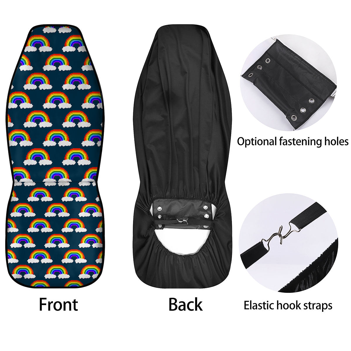 Rainbow Pixel Print Pattern Car Seat Covers-grizzshop