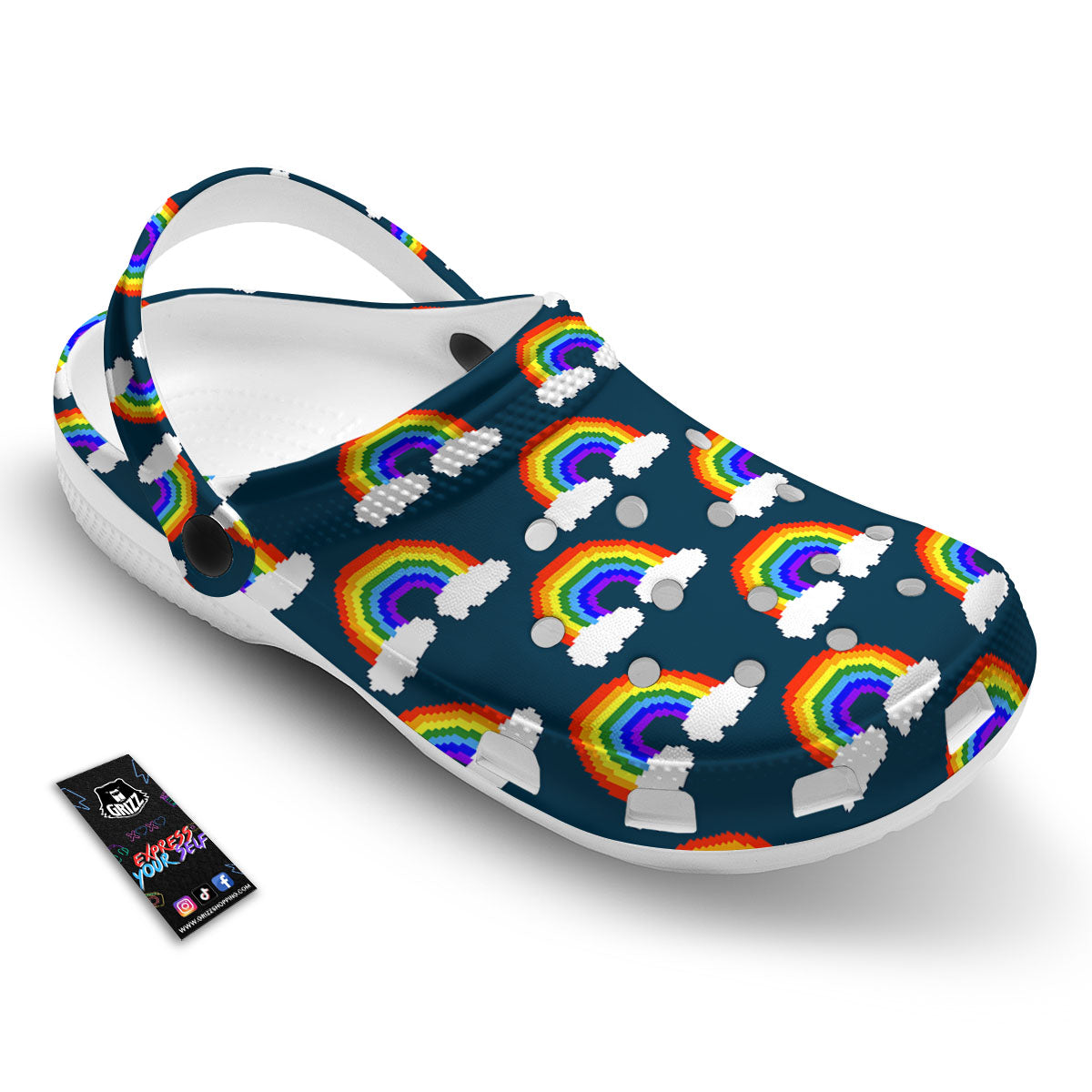 Rainbow Pixel Print Pattern Clog-grizzshop