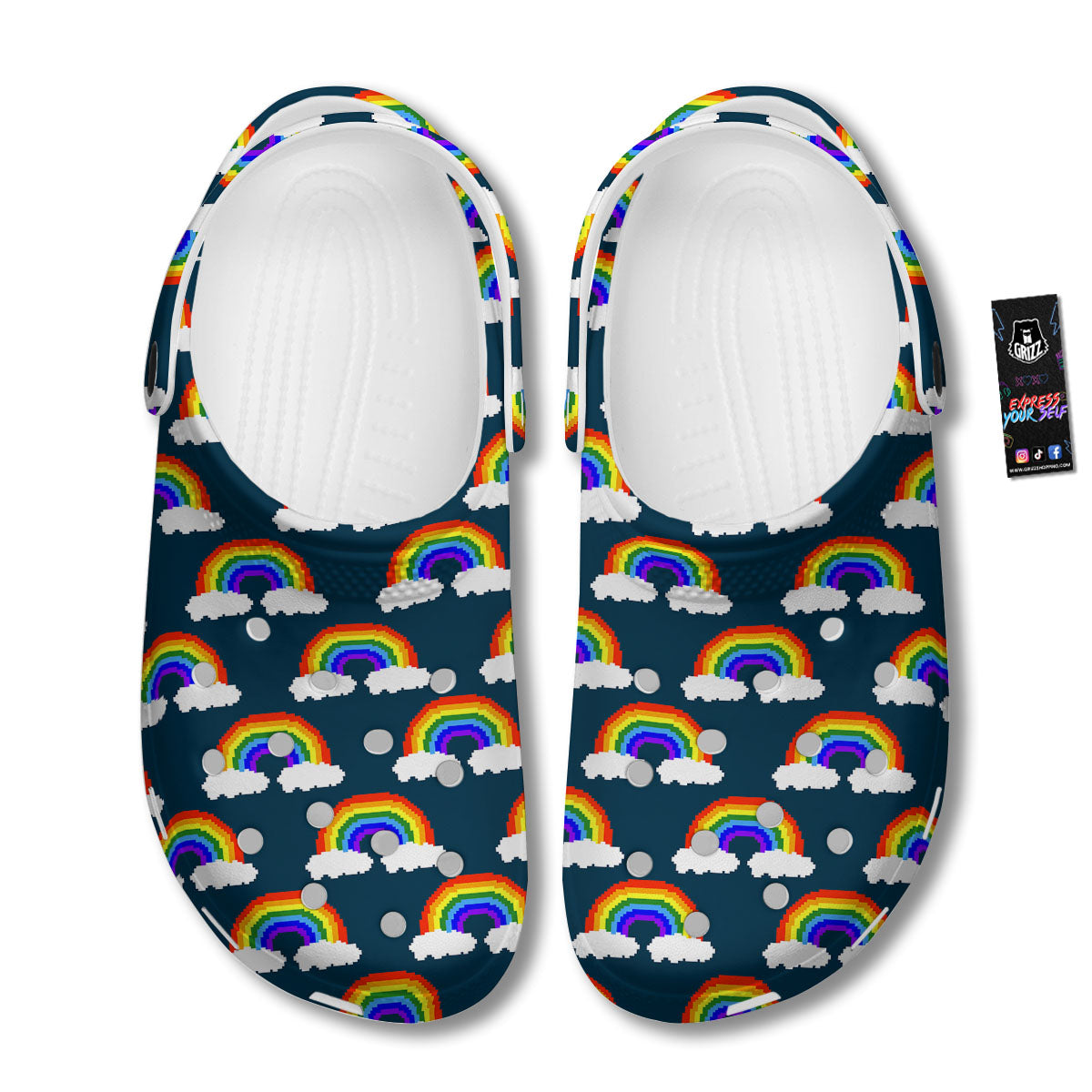 Rainbow Pixel Print Pattern Clog-grizzshop