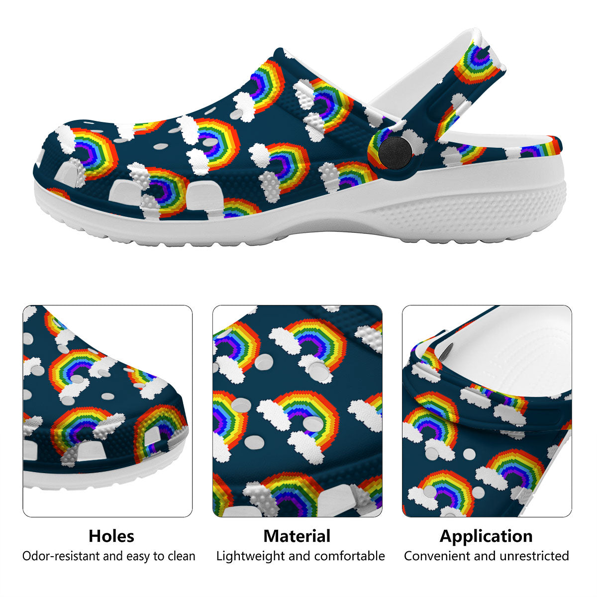 Rainbow Pixel Print Pattern Clog-grizzshop
