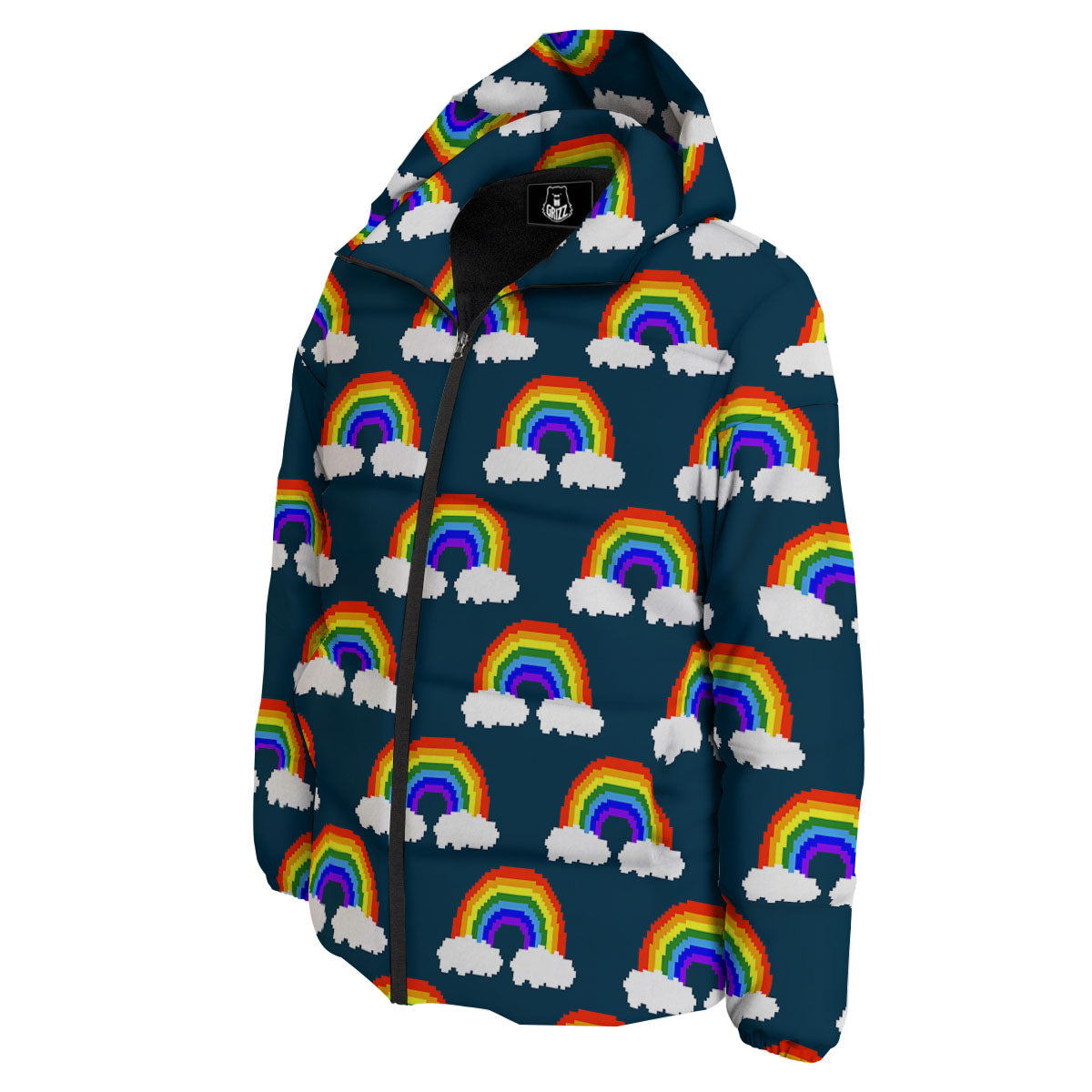 Rainbow Pixel Print Pattern Down Jacket-grizzshop