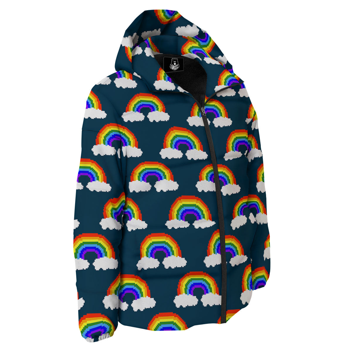 Rainbow Pixel Print Pattern Down Jacket-grizzshop