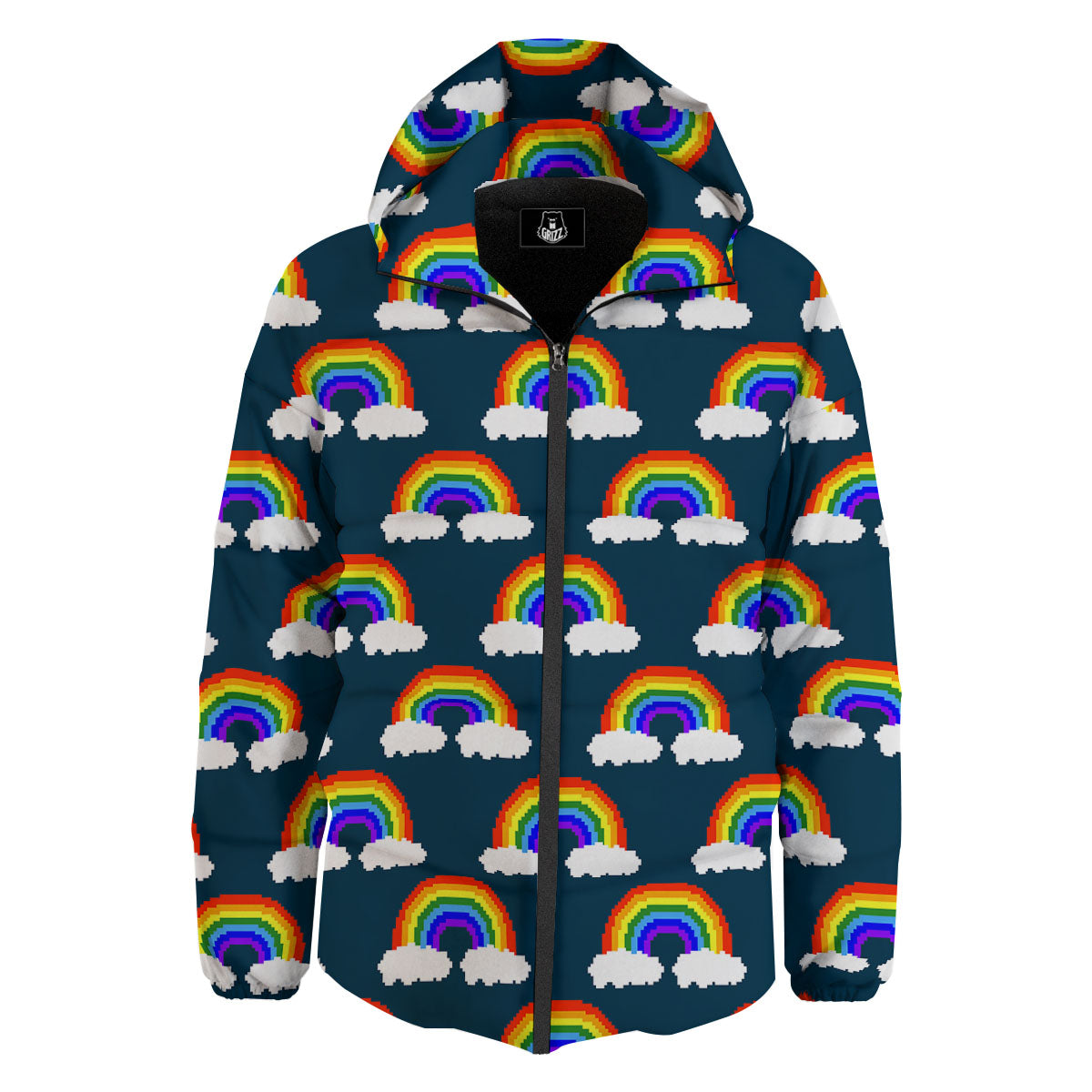 Rainbow Pixel Print Pattern Down Jacket-grizzshop