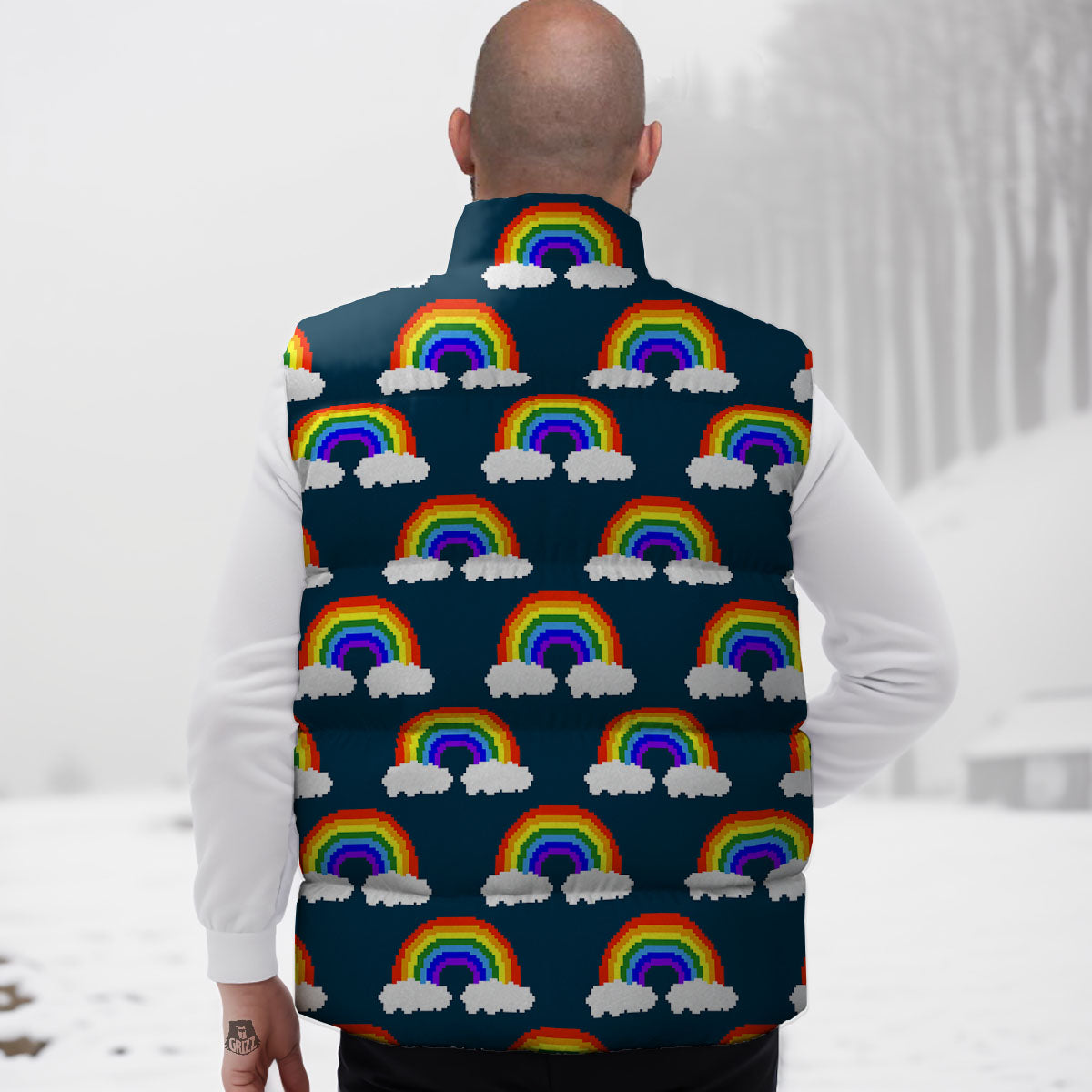 Rainbow Pixel Print Pattern Down Vest