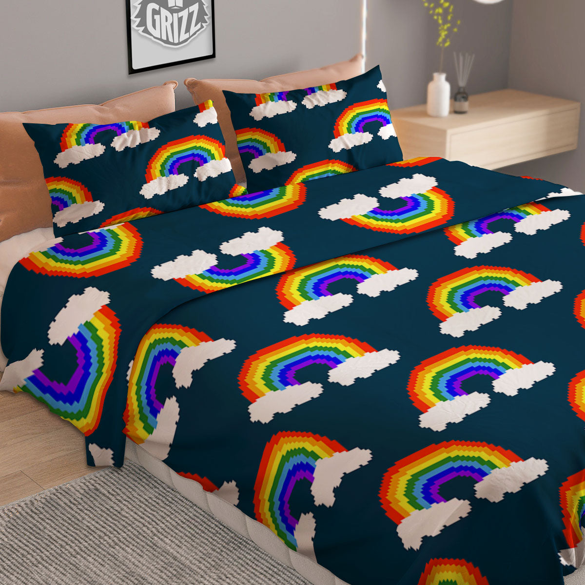 Pyramid Synthwave Print Duvet Cover Bedding Set