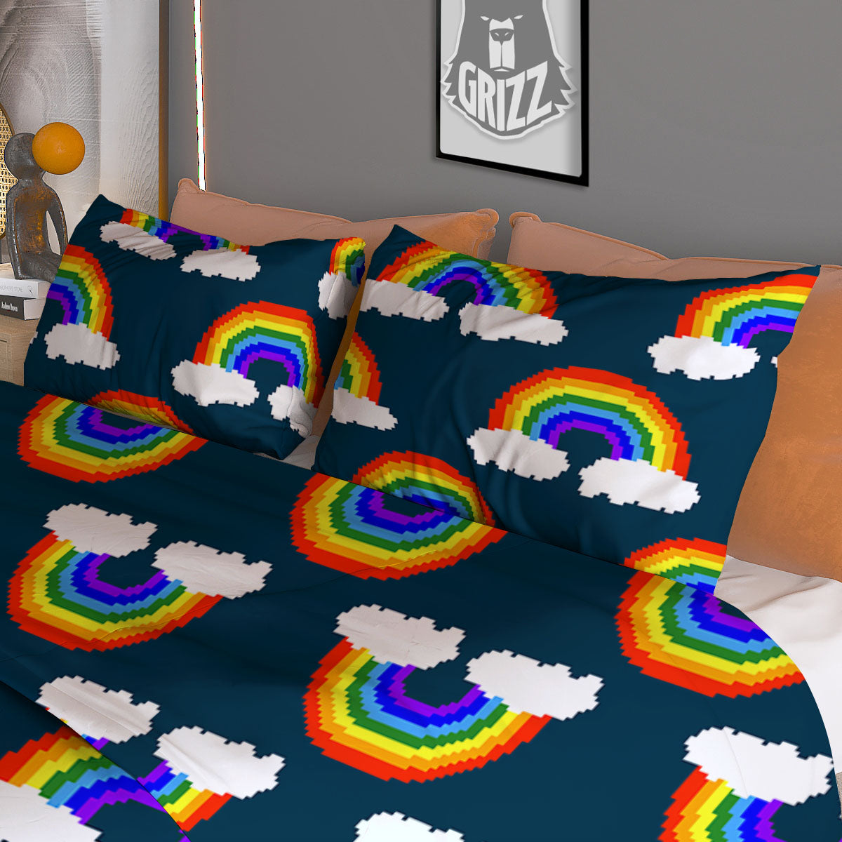 Pyramid Synthwave Print Duvet Cover Bedding Set