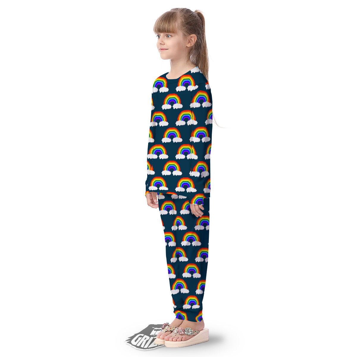 Rainbow Pixel Print Pattern Kid's Pajamas-grizzshop