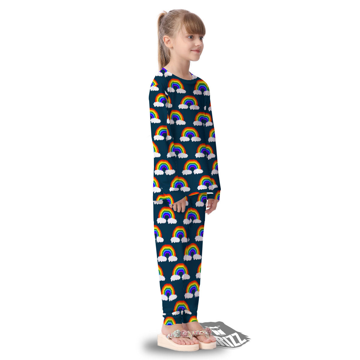 Rainbow Pixel Print Pattern Kid's Pajamas-grizzshop