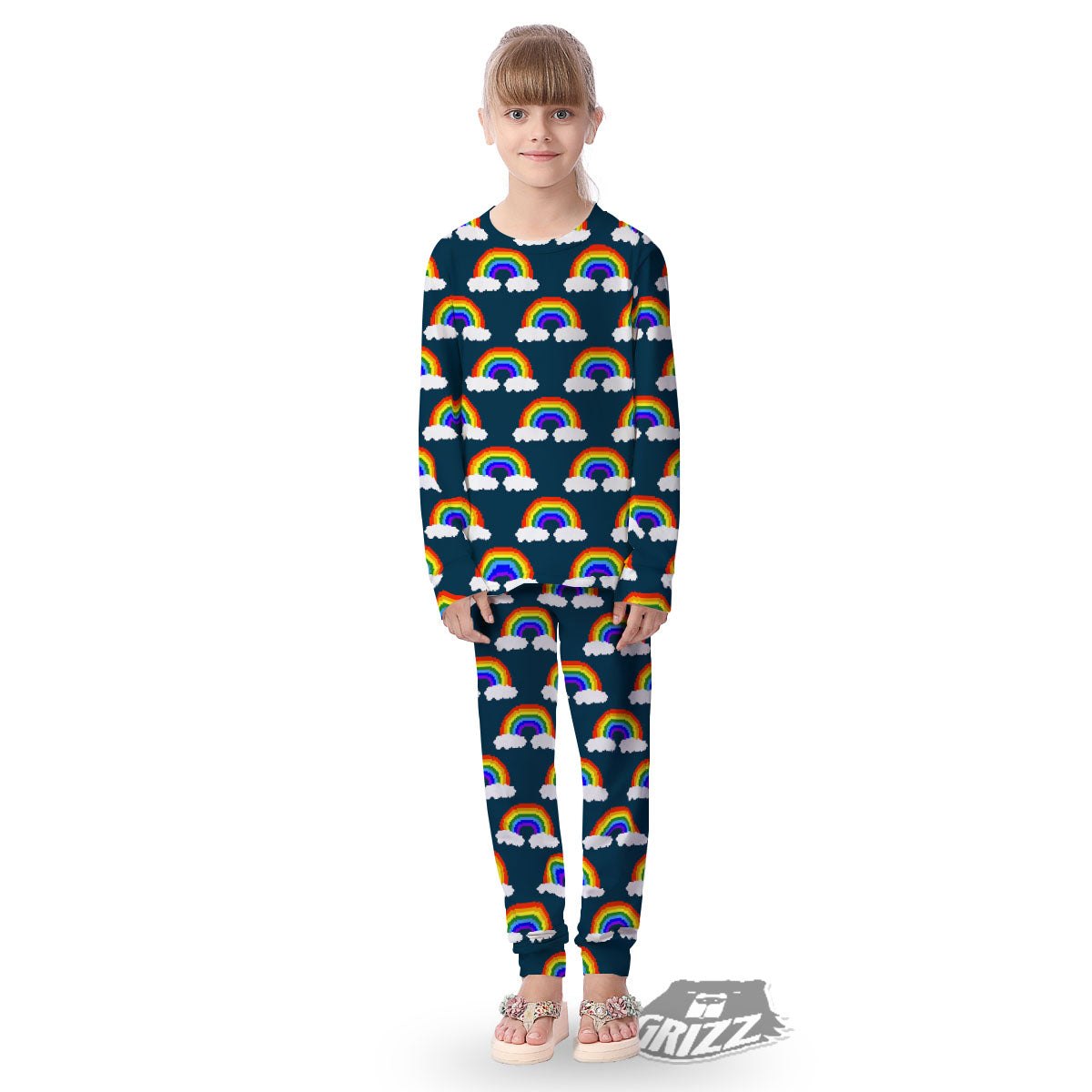 Rainbow Pixel Print Pattern Kid's Pajamas-grizzshop