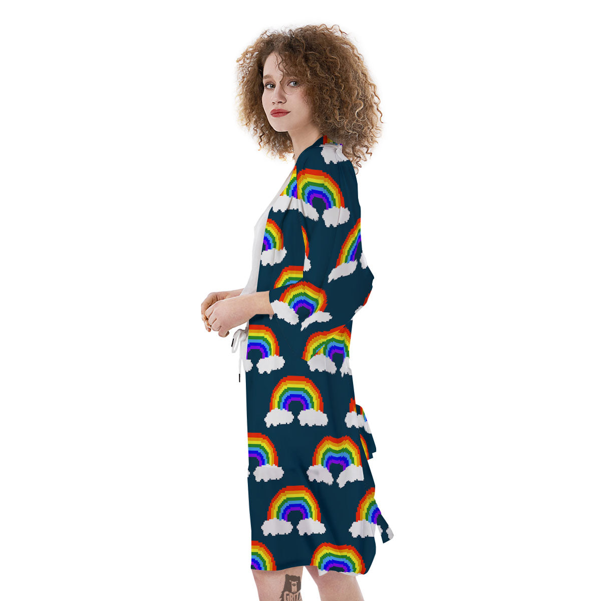 Rainbow Pixel Print Pattern Kimono-grizzshop