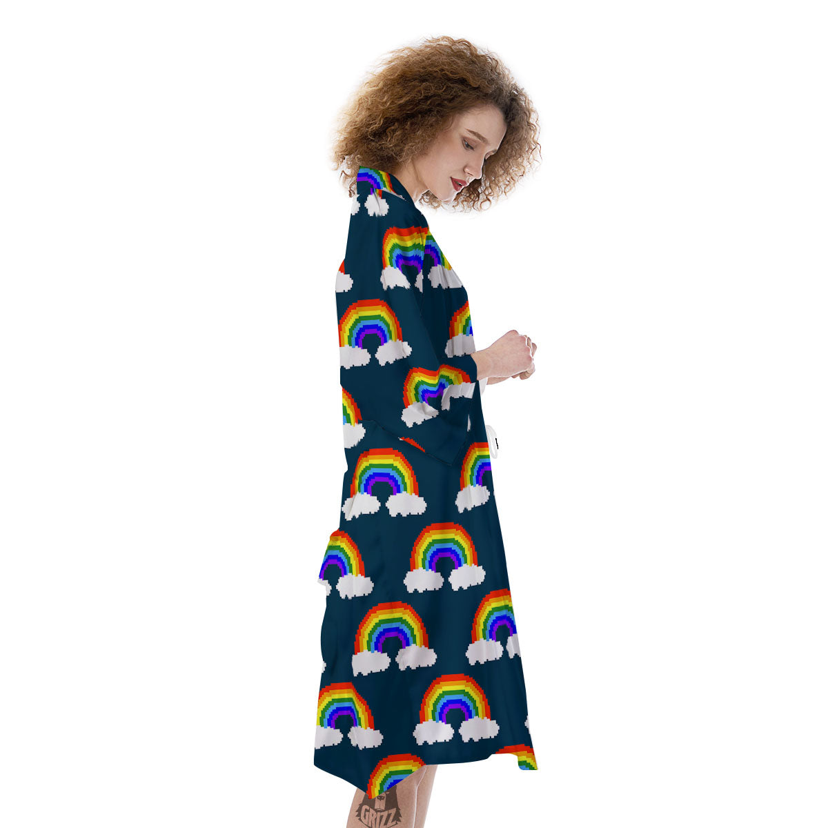 Rainbow Pixel Print Pattern Kimono-grizzshop