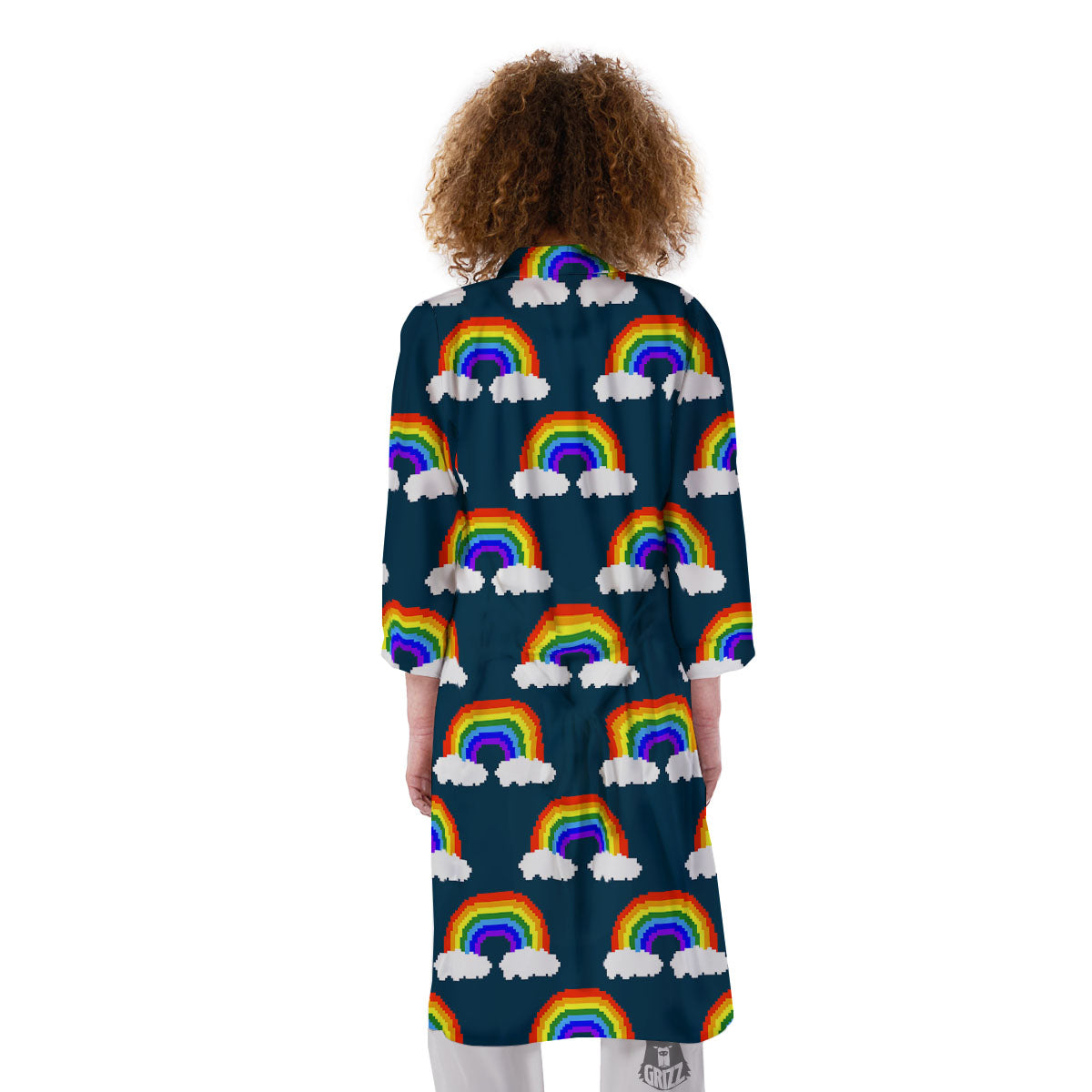 Rainbow Pixel Print Pattern Kimono-grizzshop