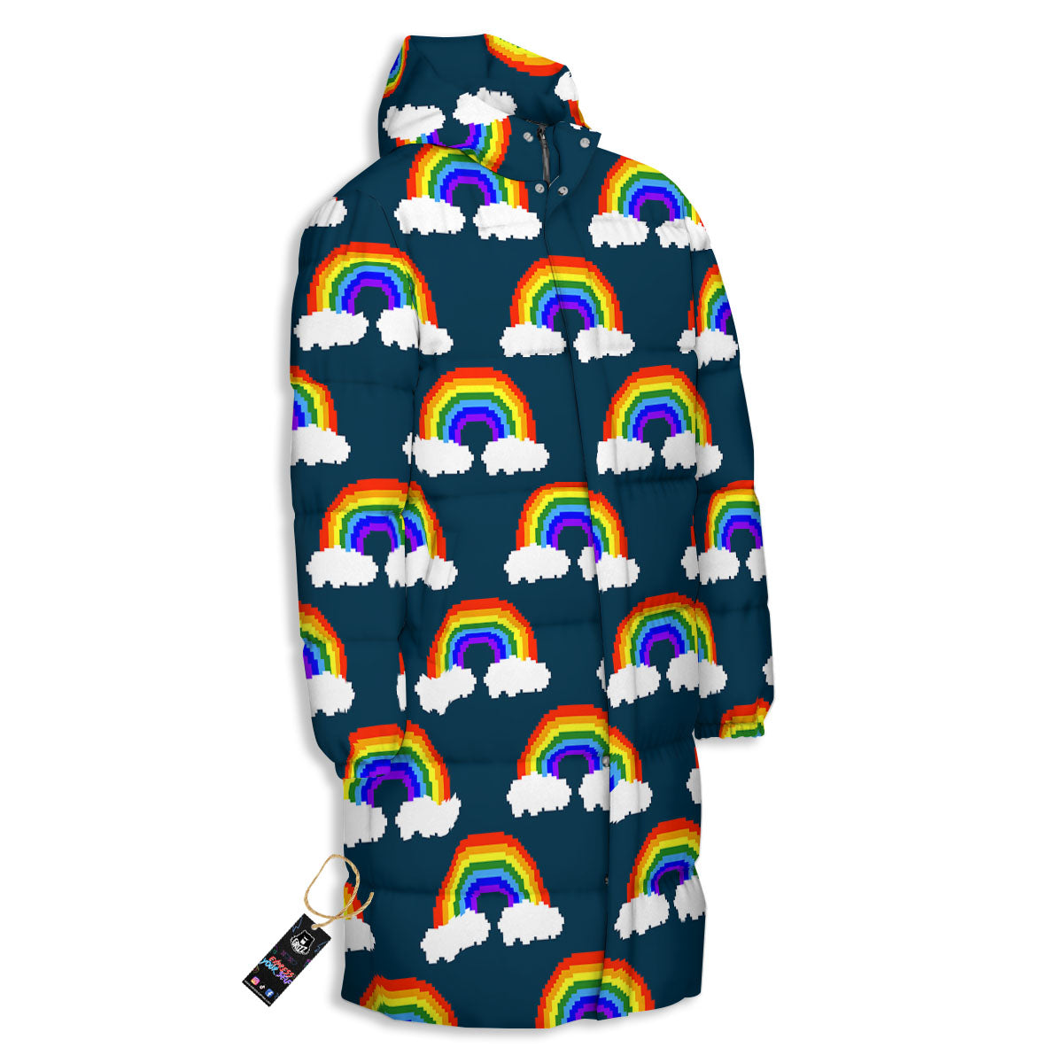 Rainbow Pixel Print Pattern Long Down Jacket-grizzshop