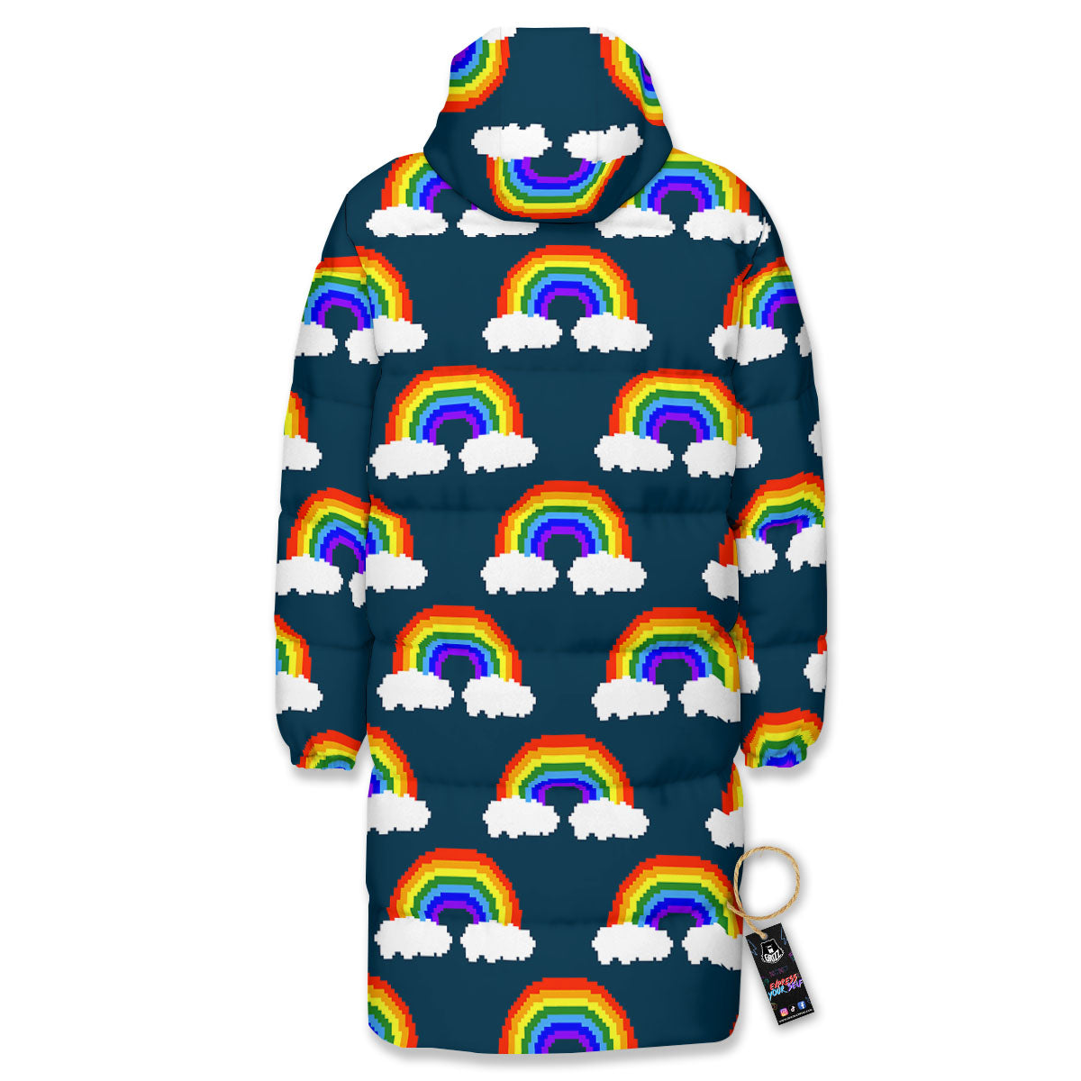 Rainbow Pixel Print Pattern Long Down Jacket-grizzshop