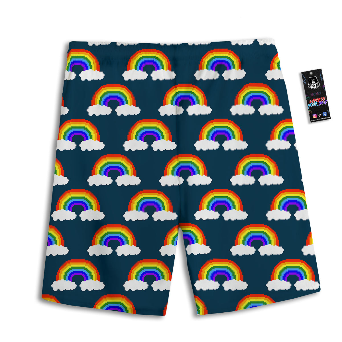 Rainbow Pixel Print Pattern Men's Athletic Shorts