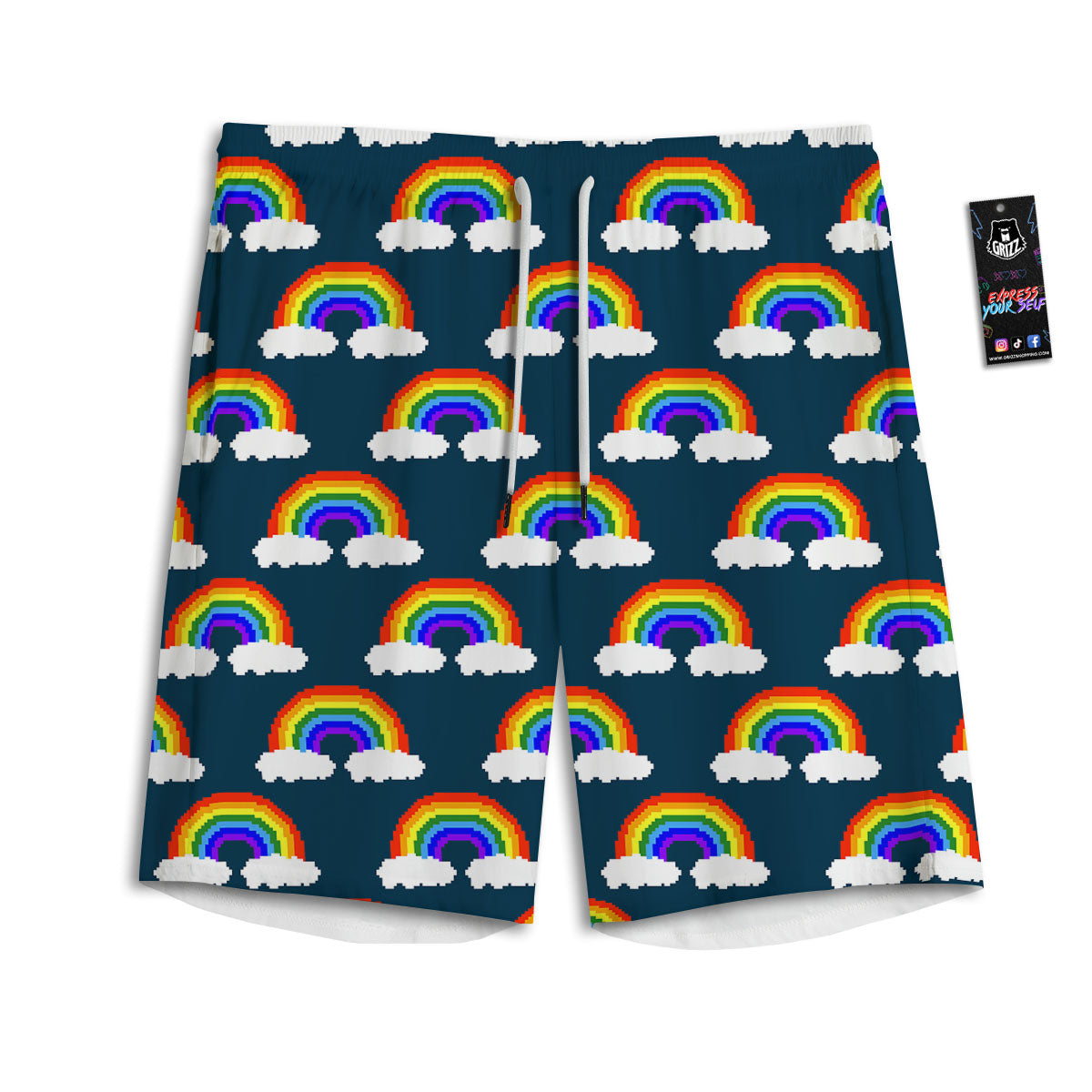 Rainbow Pixel Print Pattern Men's Athletic Shorts