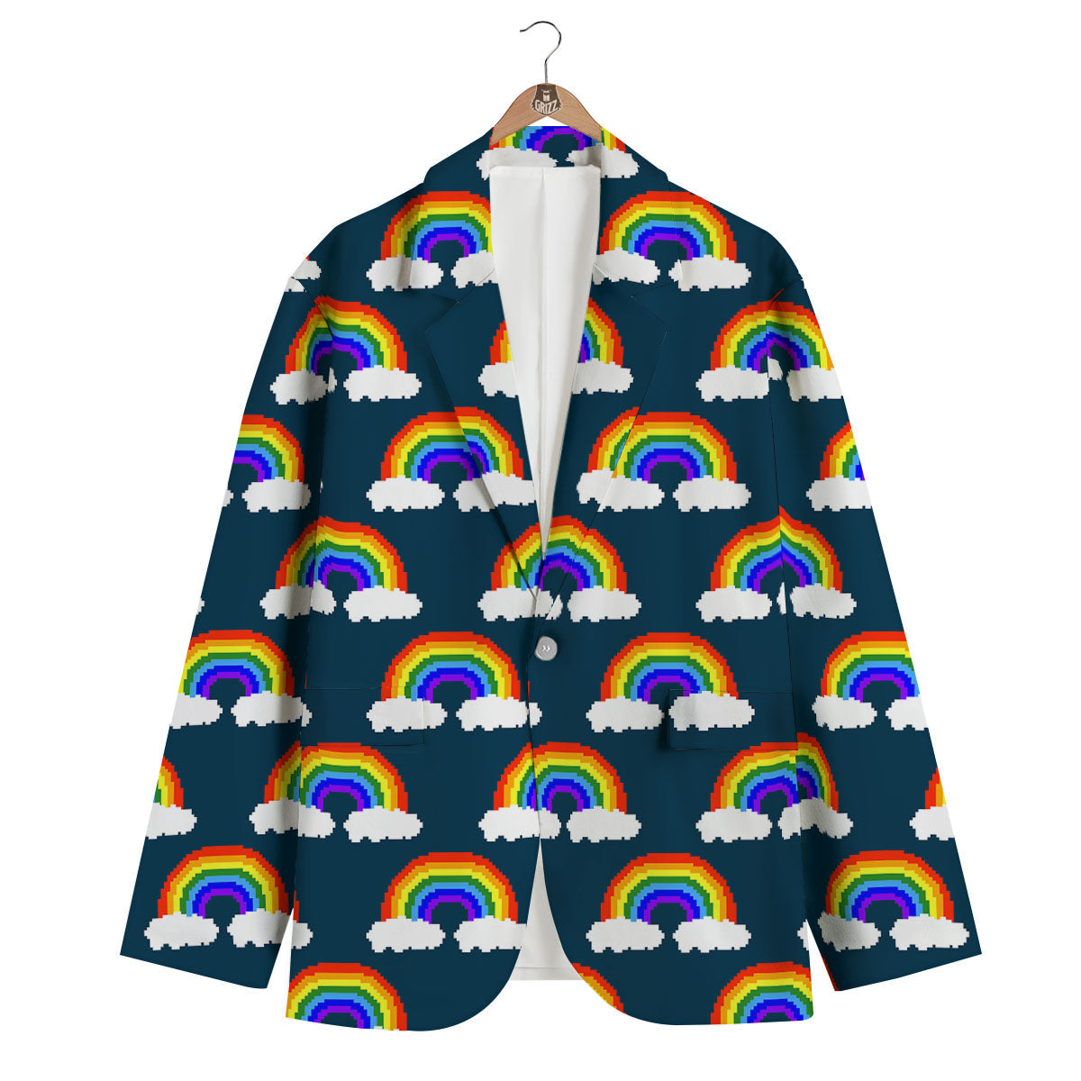 Rainbow Pixel Print Pattern Men's Blazer-grizzshop