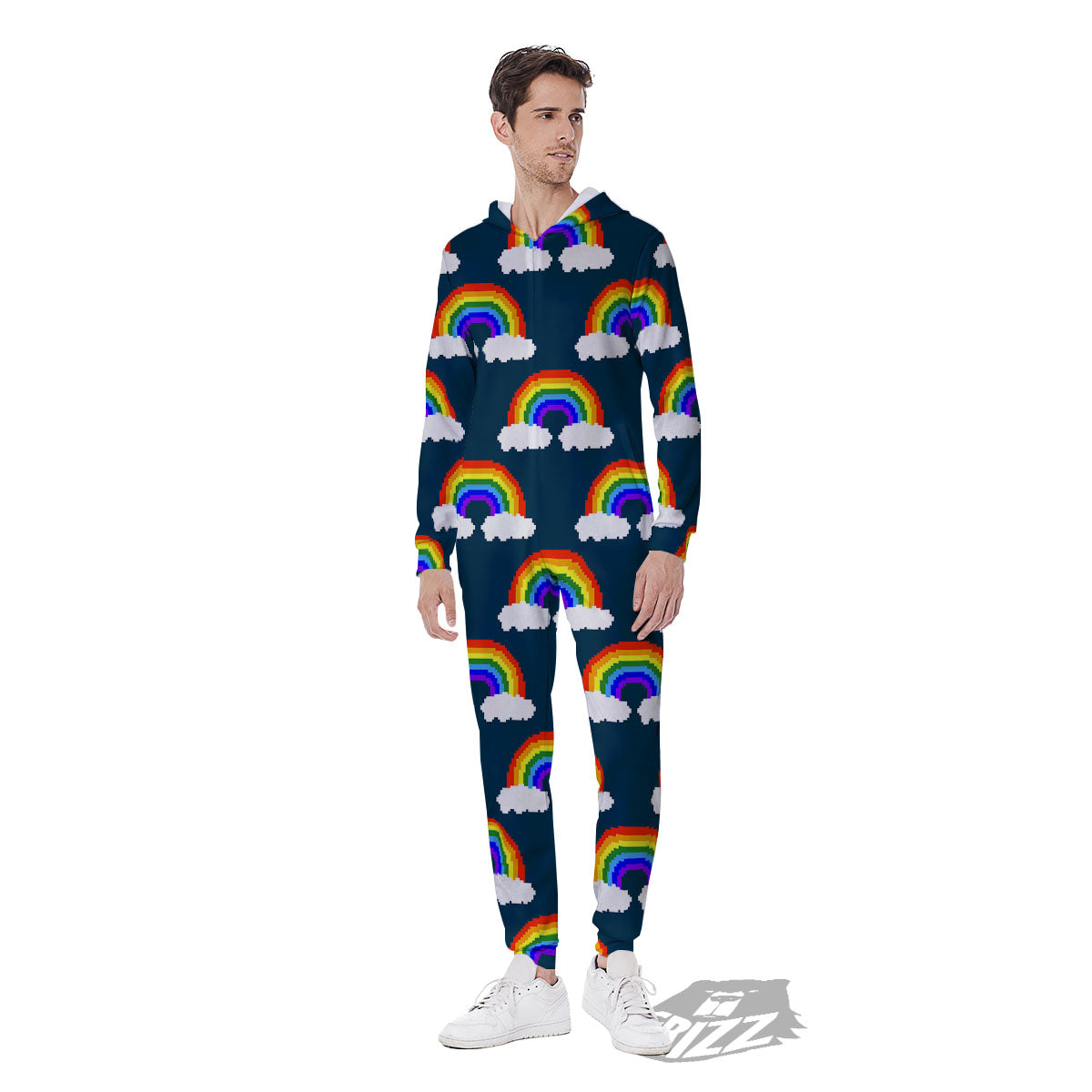 Rainbow Pixel Print Pattern Men's Jumpsuit-grizzshop