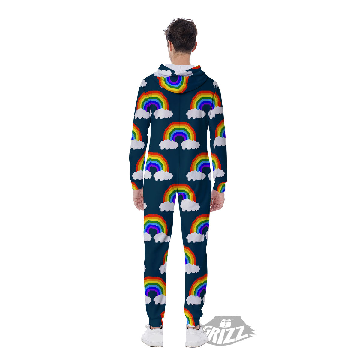 Rainbow Pixel Print Pattern Men's Jumpsuit-grizzshop