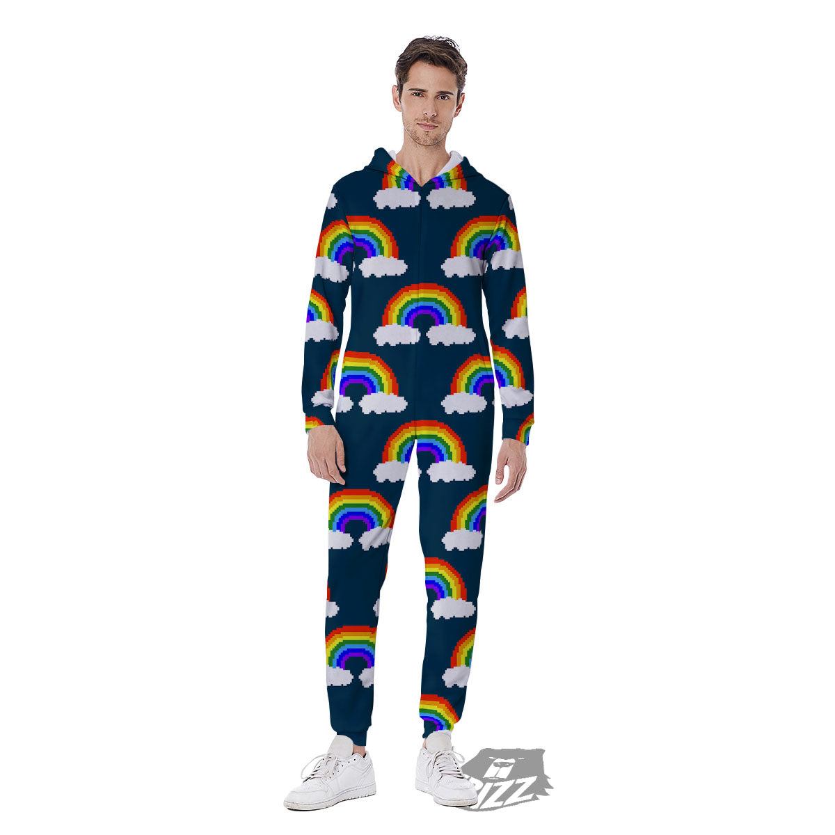 Rainbow Pixel Print Pattern Men's Jumpsuit-grizzshop