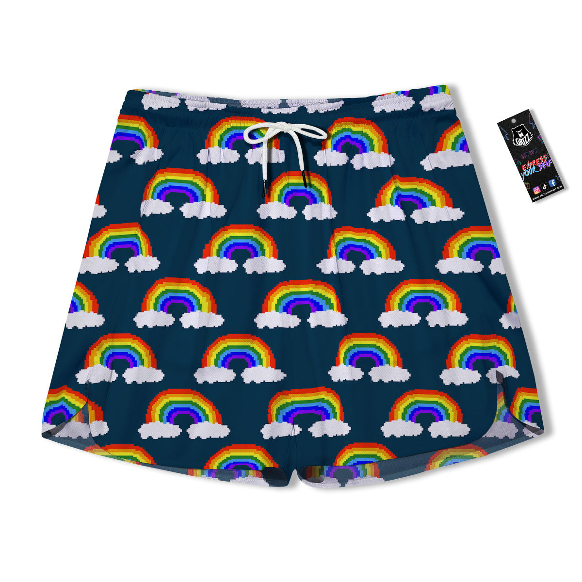 Rainbow Pixel Print Pattern Men's Running Shorts-grizzshop