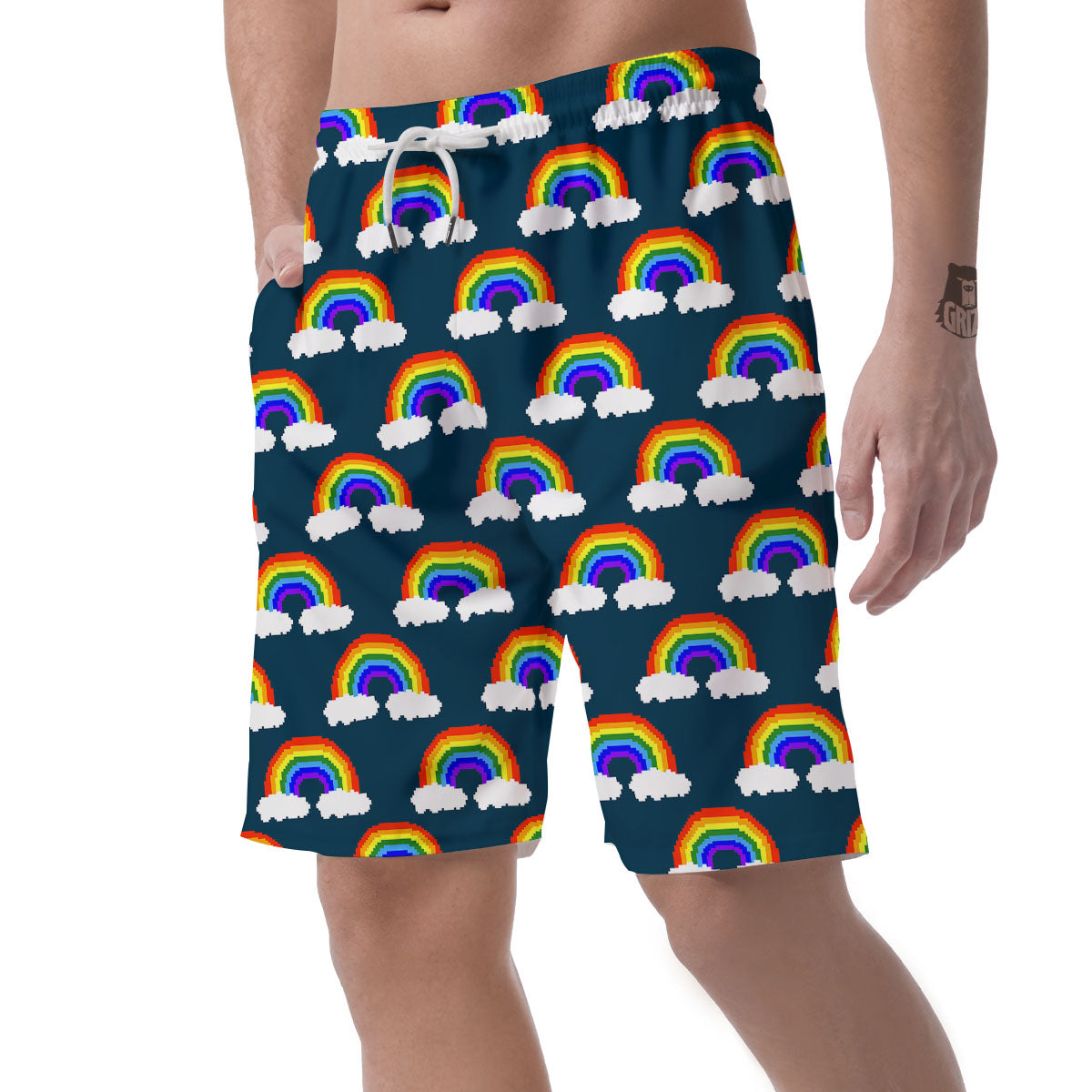 Rainbow Pixel Print Pattern Men's Shorts-grizzshop
