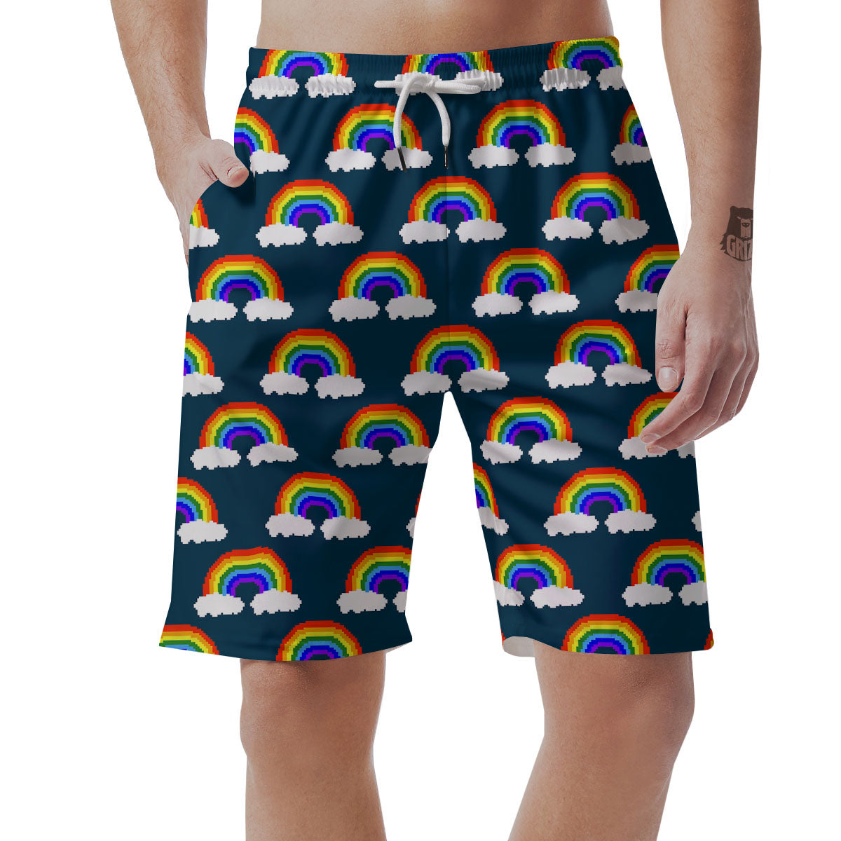 Rainbow Pixel Print Pattern Men's Shorts-grizzshop