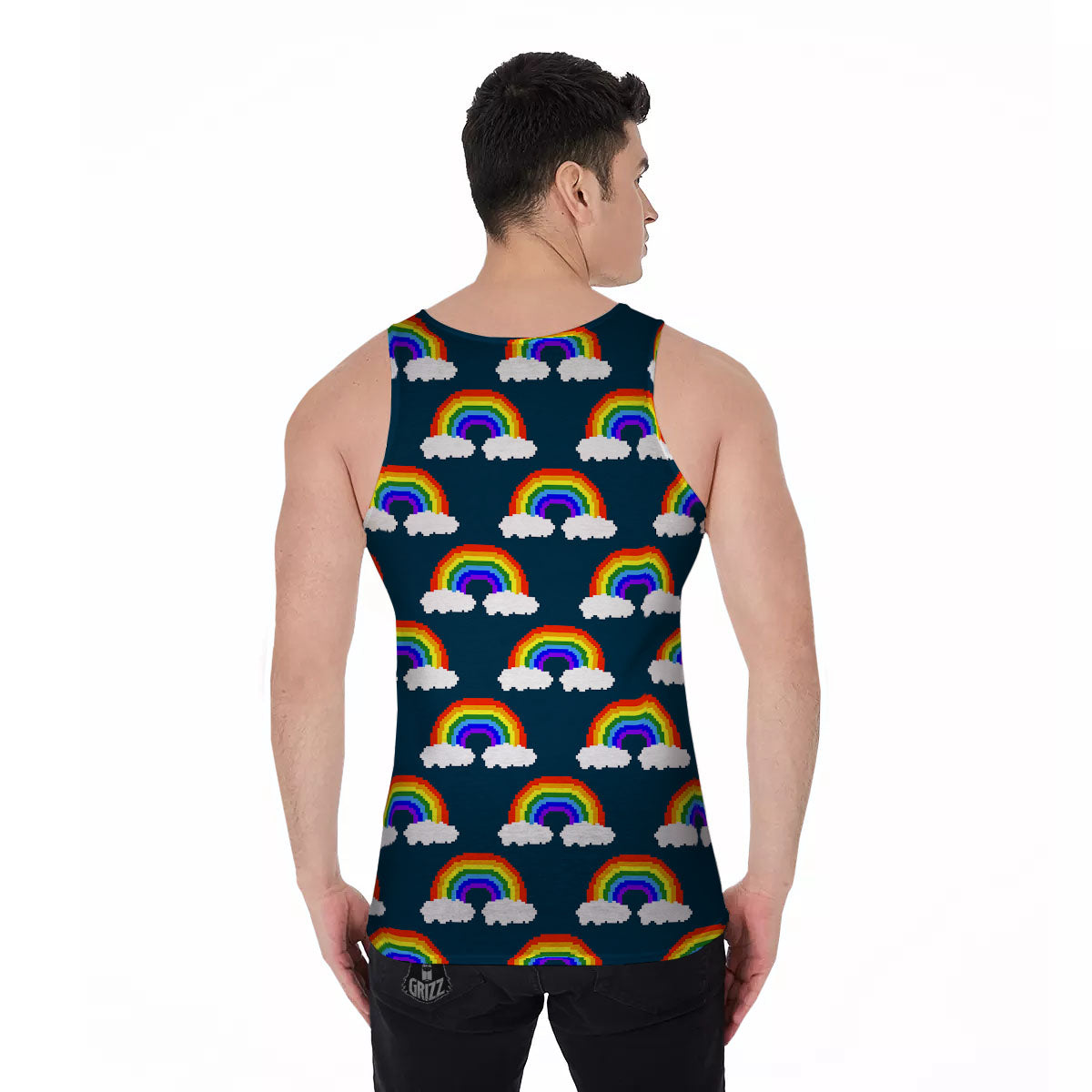 Rainbow Pixel Print Pattern Men's Tank Top-grizzshop