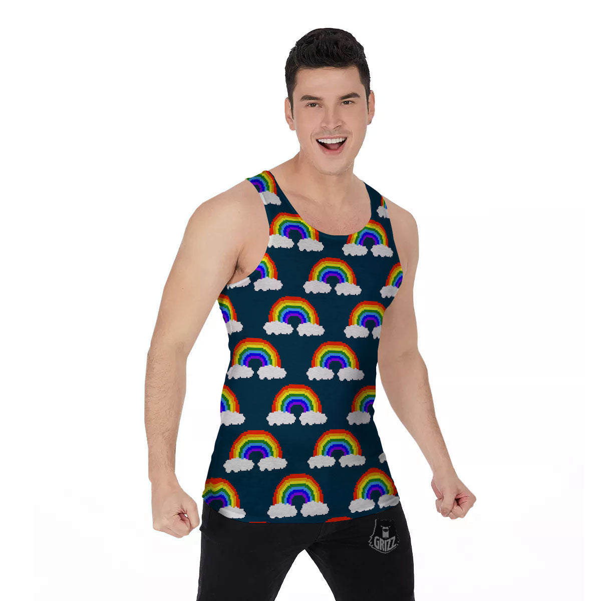 Rainbow Pixel Print Pattern Men's Tank Top-grizzshop