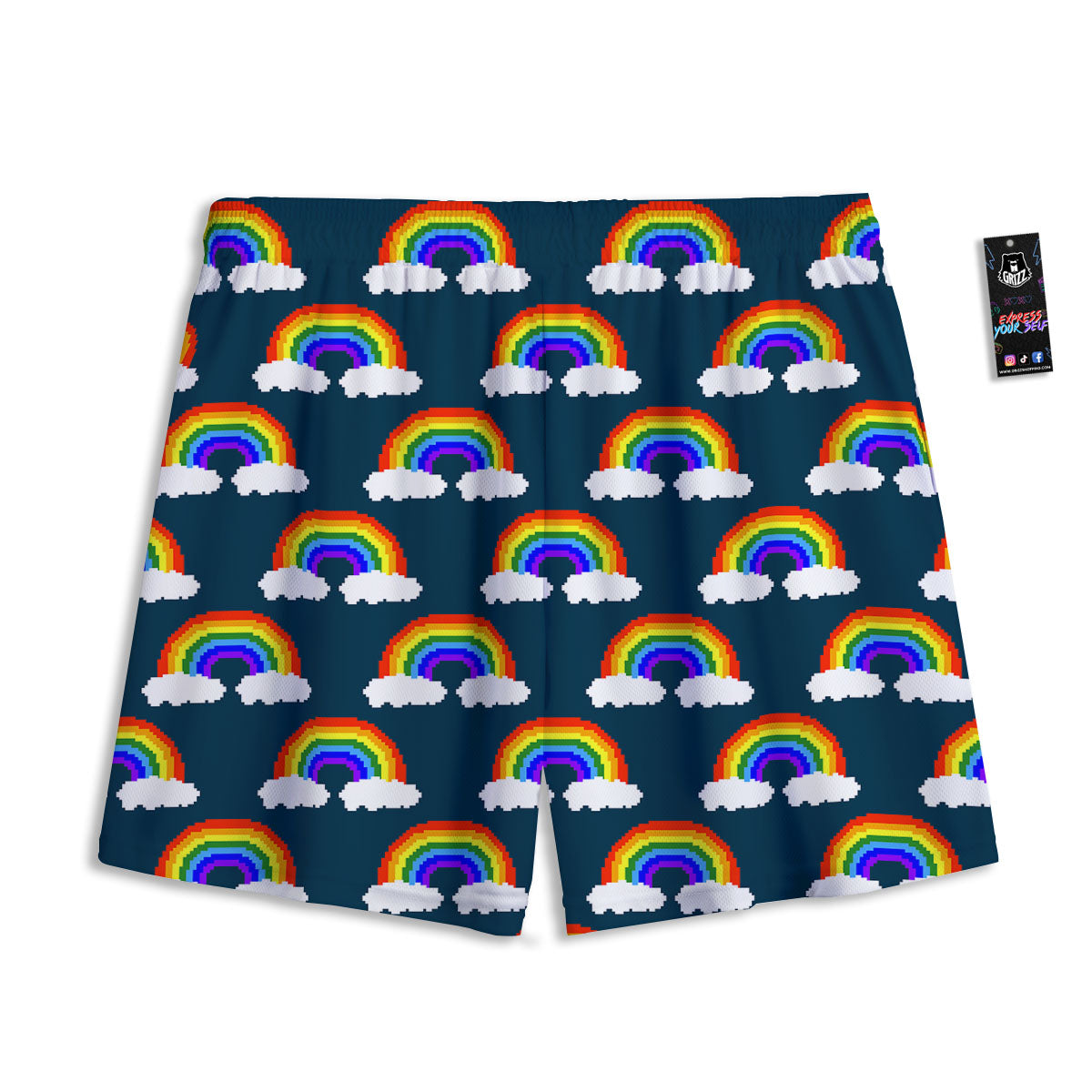 Rainbow Pixel Print Pattern Mesh Shorts