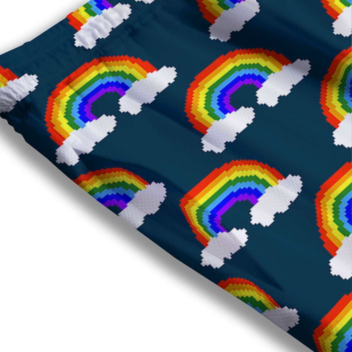 Rainbow Pixel Print Pattern Mesh Shorts