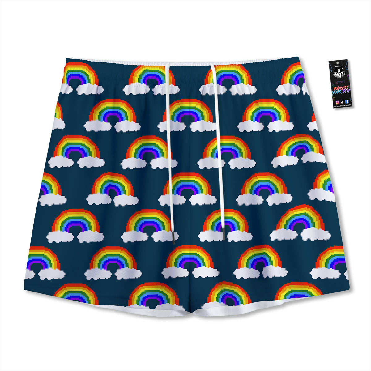 Rainbow Pixel Print Pattern Mesh Shorts