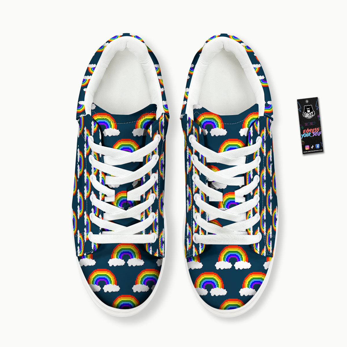 Rainbow Pixel Print Pattern Platform Shoes-grizzshop