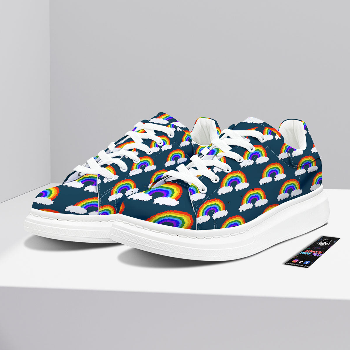 Rainbow Pixel Print Pattern Platform Shoes-grizzshop