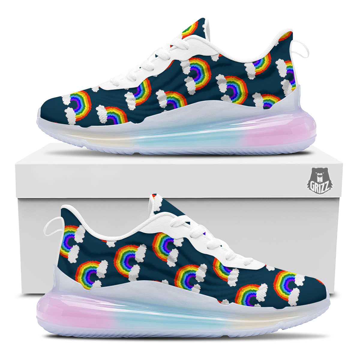 Rainbow Pixel Print Pattern Running Sneakers-grizzshop