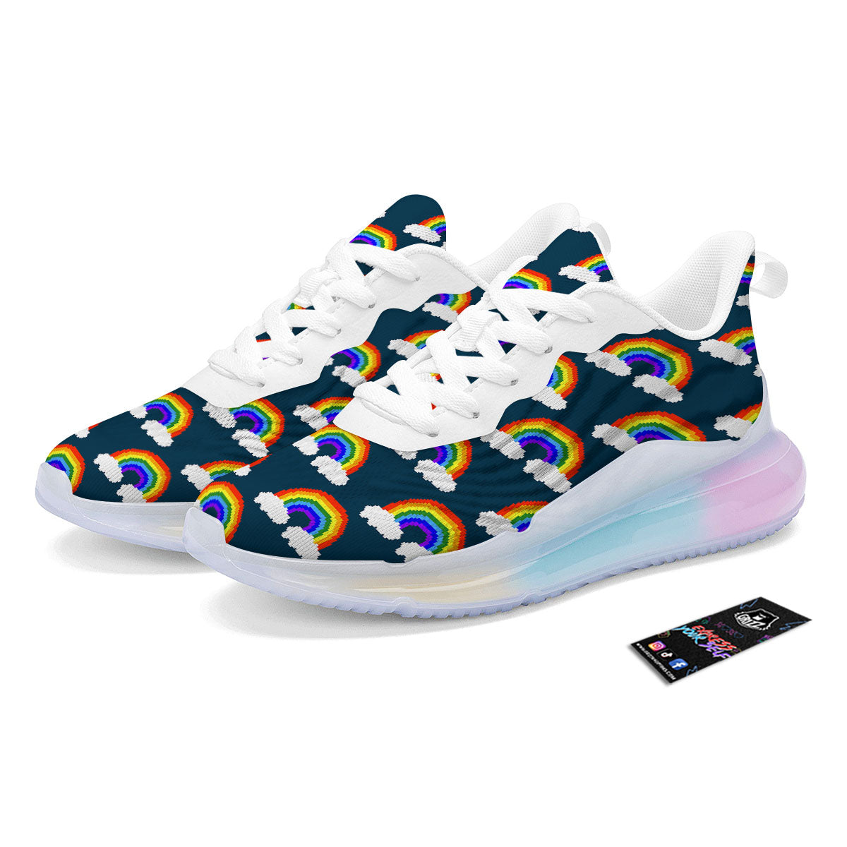 Rainbow Pixel Print Pattern Running Sneakers-grizzshop