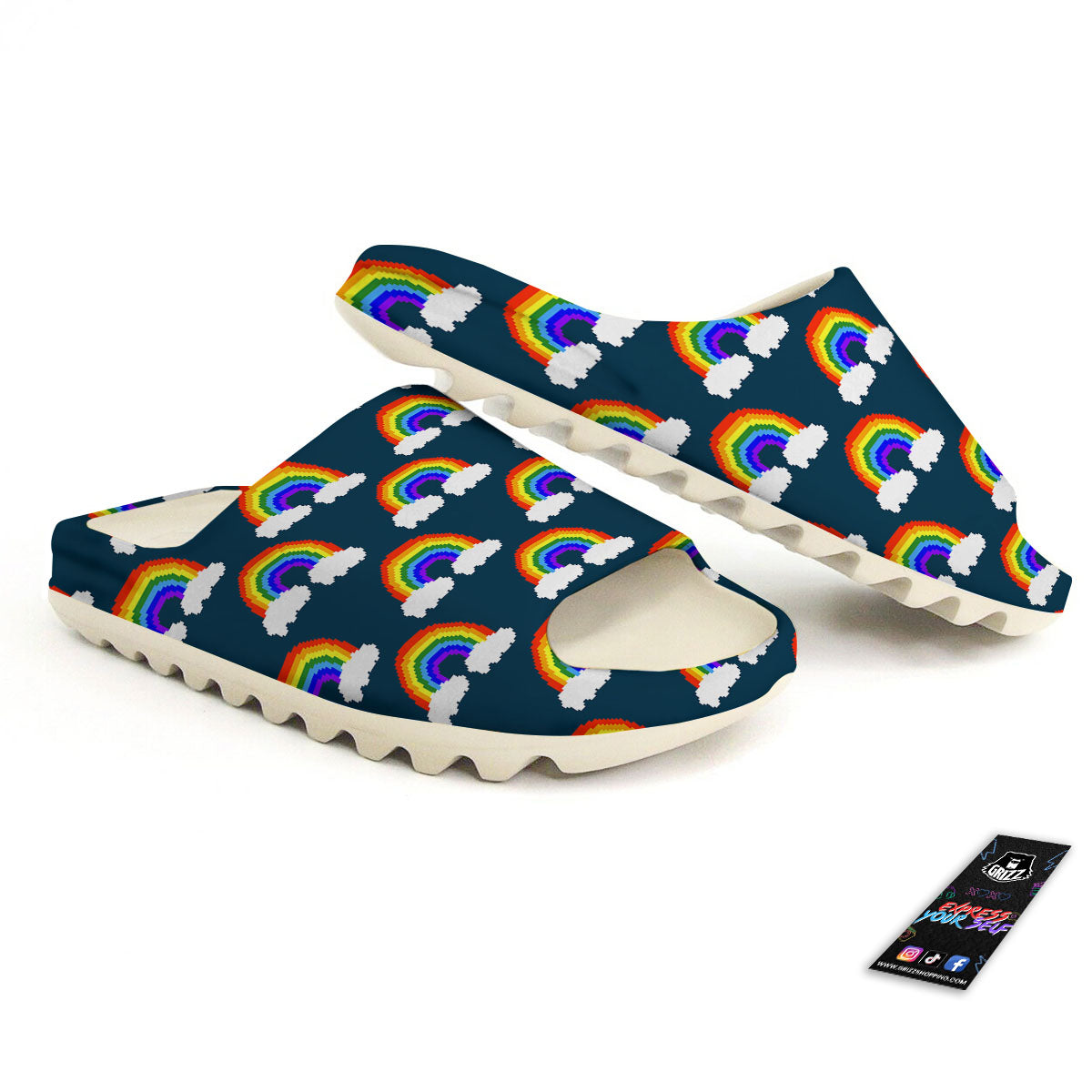 Rainbow Pixel Print Pattern Sandals-grizzshop