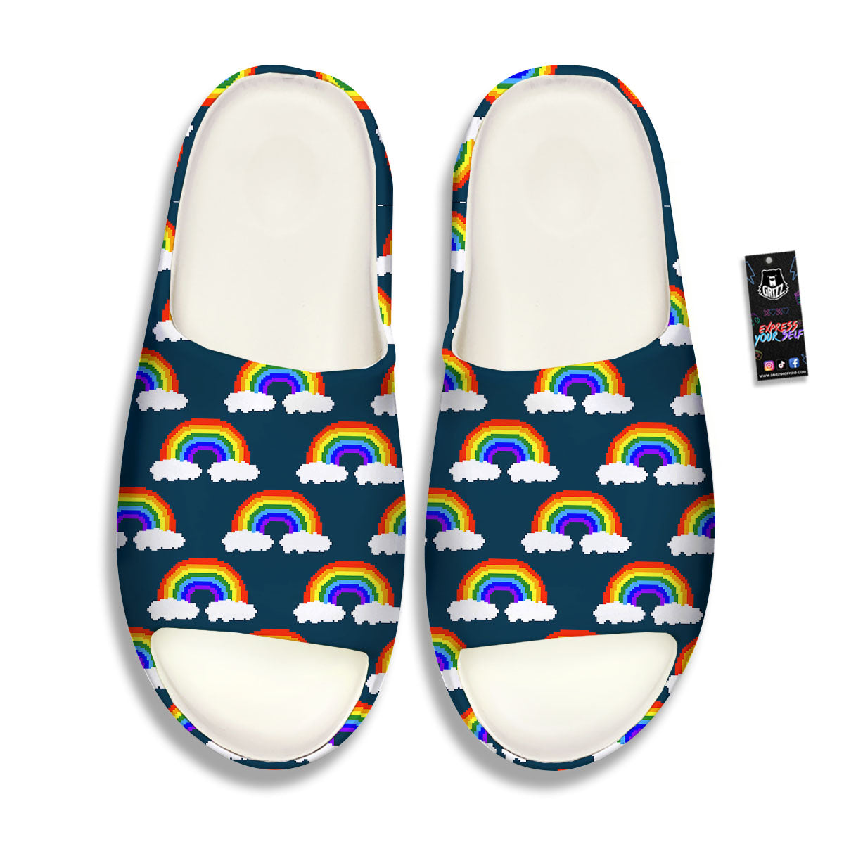 Rainbow Pixel Print Pattern Sandals-grizzshop