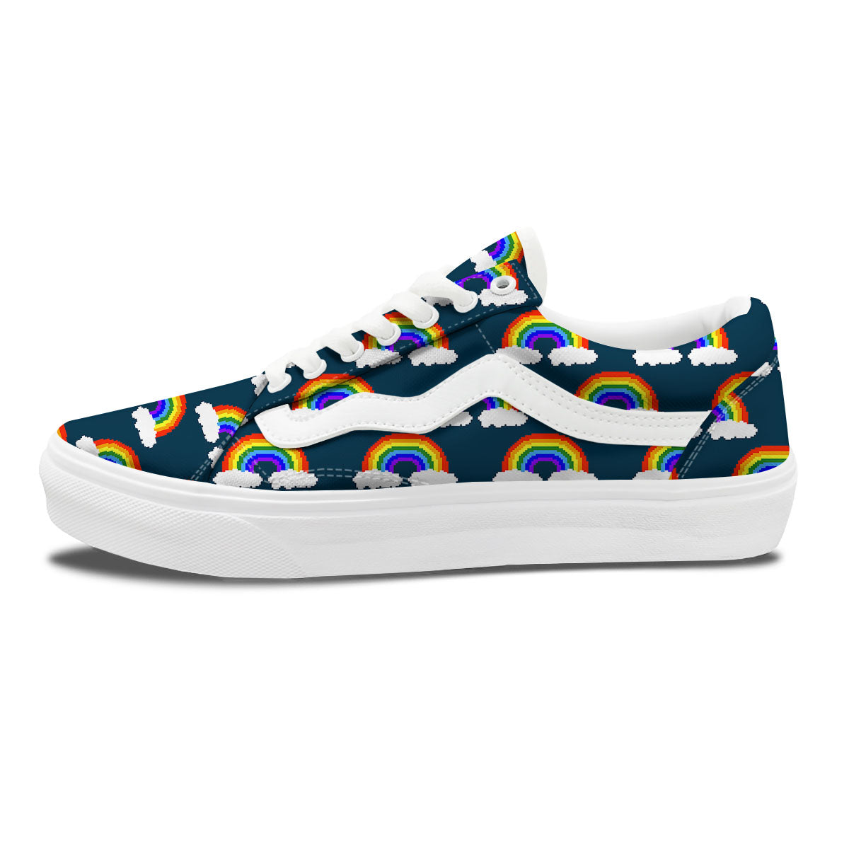 Rainbow Pixel Print Pattern Skate Shoes-grizzshop