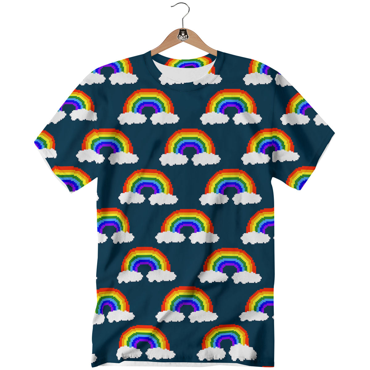 Rainbow Pixel Print Pattern T-Shirt-grizzshop