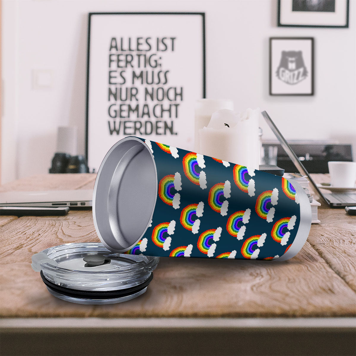 Rainbow Pixel Print Pattern Tumbler-grizzshop