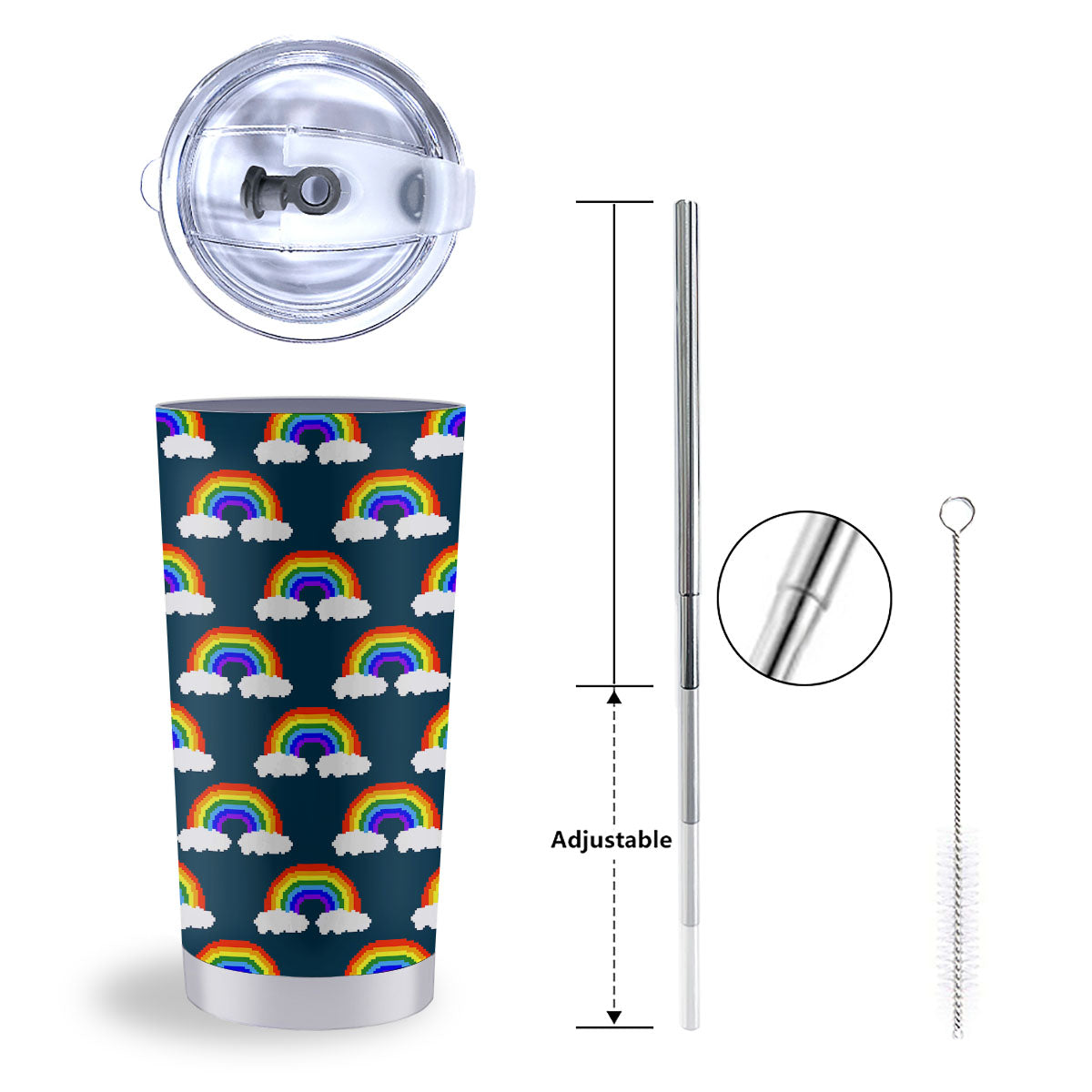 Rainbow Pixel Print Pattern Tumbler-grizzshop