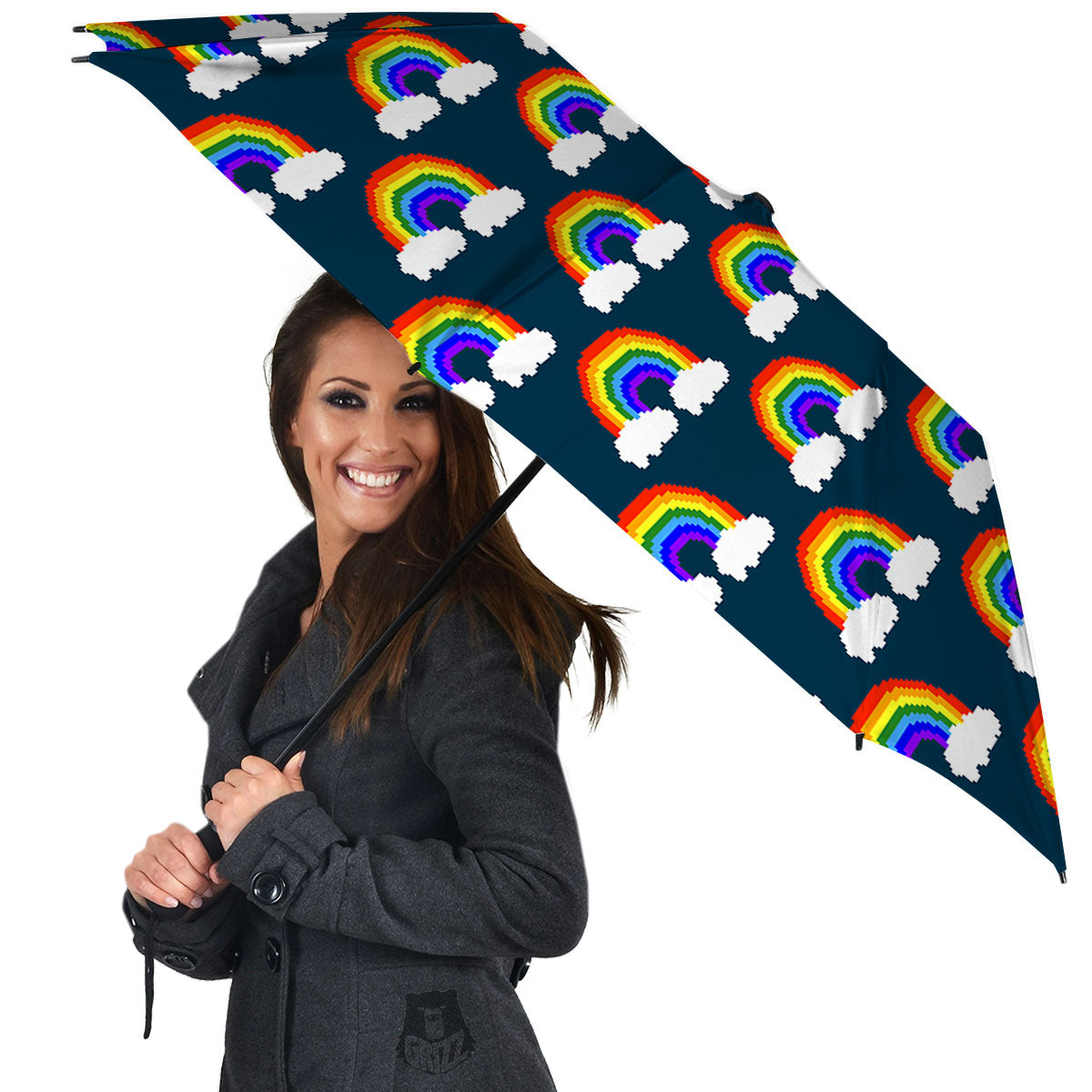 Rainbow Pixel Print Pattern Umbrella-grizzshop