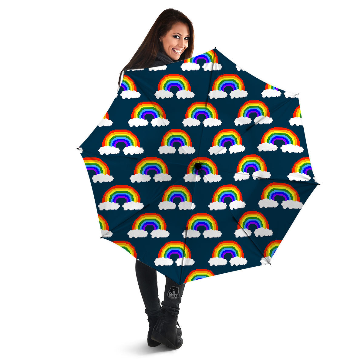 Rainbow Pixel Print Pattern Umbrella-grizzshop