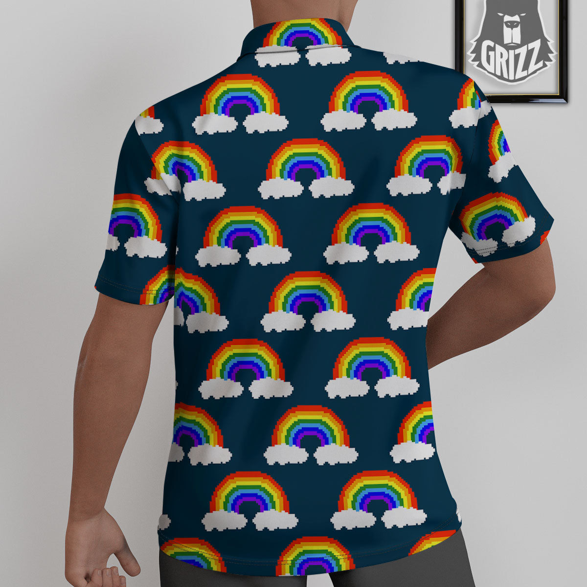 Rainbow Pixel Print Pattern Untucked Shirts-grizzshop
